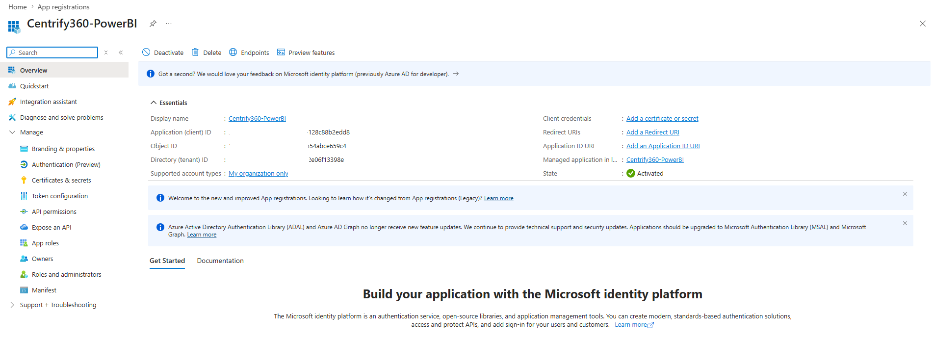 Azure Portal - App Registration Overview